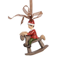 Clayre &amp; Eef   | Decoratie Hanger Kind op hobbelpaard Rood Bruin 7x3x9 cm | 6PR5391