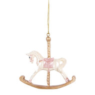 Clayre &amp; Eef   | Decoratie Hanger Hobbelpaard Wit Goudkleurig 8x2x7 cm | 6PR5412