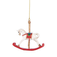 Clayre &amp; Eef   | Decoratie Hanger Hobbelpaard Wit Rood 8x2x7 cm | 6PR5413