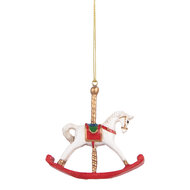Clayre &amp; Eef   | Decoratie Hanger Hobbelpaard Wit Rood 8x2x7 cm | 6PR5413