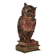 Clayre &amp; Eef   | Spaarpot Uil Bruin Rood 16x15x35 cm | 6PR5579