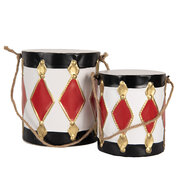 Clayre & Eef | Decoratie Trommel Wit zwart (set 2) ø 15x18/35 / ø 13x14/28 cm | 6Y5808
