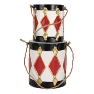 Clayre & Eef | Decoratie Trommel Wit zwart (set 2) ø 15x18/35 / ø 13x14/28 cm | 6Y5808