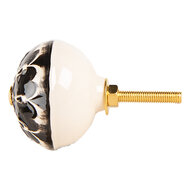 Clayre &amp; Eef   | Deurknop Zwart Beige &oslash; 4x3 cm / S3 cm | 66274