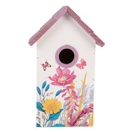 Clayre &amp; Eef   | Vogelhuis Wit Roze 15x10x22 cm | 6H2452