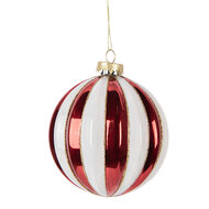 Clayre & Eef | Kerstbal Rood Wit ø 10x11 cm | 6GL5118