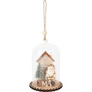 Dekoratief | Hanger globe m/santa, goud/naturel, hout/glas, 8x8x11cm | A255380