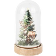 Dekoratief | Globe m/hert, groen/naturel, hout/glas, LED, 8x8x17cm | A255382