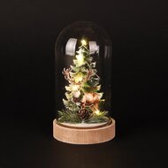 Dekoratief | Globe m/hert, groen/naturel, hout/glas, LED, 8x8x17cm | A255382