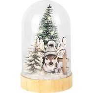 Dekoratief | Globe &#039;Winter Deer&#039;, naturel, glas/hout, LED, 9x9x14cm | A255486