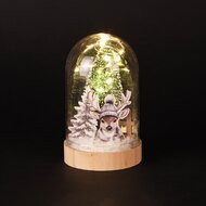 Dekoratief | Globe &#039;Winter Deer&#039;, naturel, glas/hout, LED, 9x9x14cm | A255486