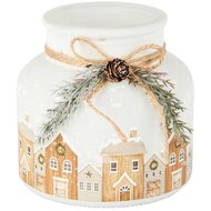 Dekoratief | Theelichthouder 'Winter Village', wit, glas, 12x12x12cm | A255531