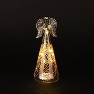 Dekoratief | Engeltje staand m/parels, transparant/goud, glas, LED, 8x8x20cm | A255654