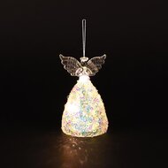Dekoratief | Hanger engeltje m/pailletten, glas, LED, 8x8x12cm | A255658