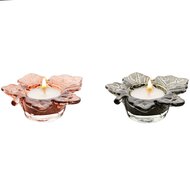 Dekoratief | Theelichthouder &#039;Maple Leaf&#039;, bruin/roze, glas, 10x9x3cm, set van 2 stuks | A255994