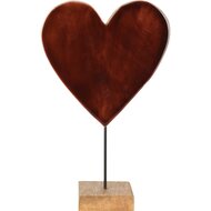 Dekoratief | Deco hart op voet, bordeaux/naturel, hout/email, 18x7x28cm | A258010