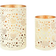 Dekoratief | Set 2 Waxinelichthouders &#039;Hearts&#039;, wit/goud, metaal, 13x13x20cm | A258039