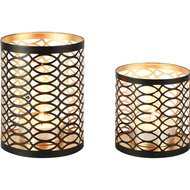 Dekoratief | Set 2 Waxinelichthouders &#039;Cascada Spiral&#039;, zwart/goud, metaal, 10x10x14cm | A258094