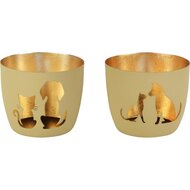 Dekoratief | Theelichthouder &#039;Pet Friends&#039;, groen/goud, metaal, 10x10x9cm, 2ass | A258146