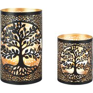 Dekoratief | Set 2 Waxinelichthouders &#039;Arbre de Vie&#039;, zwart/goud, metaal, 12x12x21cm | A258160