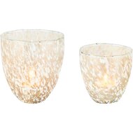 Dekoratief | Set 2 theelichthouders &#039;Stipple Stains&#039;, goud/wit, glas, 10x10x12cm | A258183
