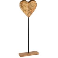 Dekoratief | Deco hart op voet, naturel/zwart, hout, 15x10x46cm | A258278