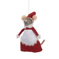 Clayre & Eef | Decoratie hanger Vilten Muis Rood Wit 8x6x14 cm | 66298