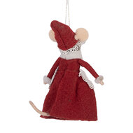 Clayre & Eef | Decoratie hanger Vilten Muis Rood Wit 8x6x14 cm | 66298