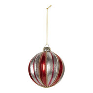 Clayre & Eef | Kerstbal Rood Zilerkleurig ø 8x8 cm | 6GL5325