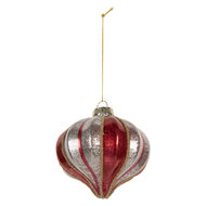 Clayre & Eef | Kerstbal Rood Zilverkleurig ø 8x8 cm | 6GL5326