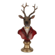 Clayre & Eef | Kerstdecoratie Beeld Rendier Bruin Rood 10x9x19 cm | 6PR5518