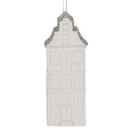 Clayre &amp; Eef   | Decoratie hanger Huisje Wit Zilverkleurig 4x4x11 cm | 6PR5610