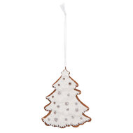 Clayre & Eef | Decoratie hanger Kerstboom Wit Bruin 9x1x10 cm | 6PR5348