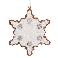 Clayre & Eef | Decoratie hanger Sneeuwvlok Wit Bruin 9x1x10 cm | 6PR5351