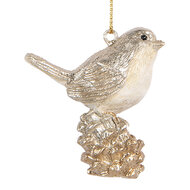 Clayre & Eef | Decoratie Hanger Vogel Beige Goudkleurig 6x3x6 cm | 6PR5660