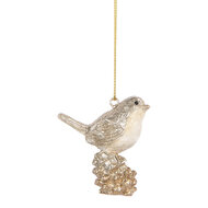 Clayre & Eef | Decoratie Hanger Vogel Beige Goudkleurig 6x3x6 cm | 6PR5660