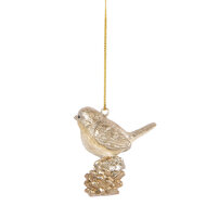 Clayre & Eef | Decoratie Hanger Vogel Beige Goudkleurig 6x3x6 cm | 6PR5660