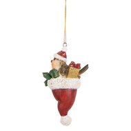 Clayre &amp; Eef   | Decoratie Hanger Vogel Bruin Rood 5x3x9 cm | 6PR5665