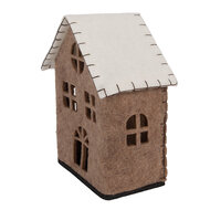 Clayre & Eef | Vilten Huis Bruin Wit 17x9x19 cm | 66305
