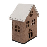 Clayre & Eef | Vilten Huis Bruin Wit 17x9x19 cm | 66305