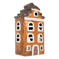Clayre & Eef | Decoratie Huisje Oranje Grijs 13x10x24 cm | 6CE2203