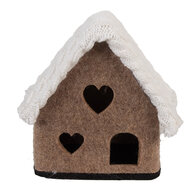 Clayre & Eef | Vilten Huis Bruin Wit 13x10x13 cm | 66306