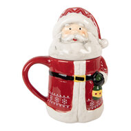 Clayre & Eef | Mok met deksel Rood Wit 15x10x19 cm / 450 ml | 6CEMU0196