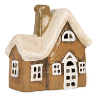 Clayre & Eef | Decoratie Huisje Bruin Beige 13x7x13 cm | 6CE2192
