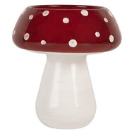 Clayre & Eef | Waxinelichthouder Paddenstoel Wit Rood ø 8x9 cm | 6GL5198
