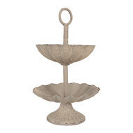 Clayre & Eef | Etagère 2 laags Grijs Beige ø 15x24 cm | 6Y5886