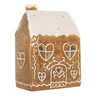 Clayre & Eef | Theelichthouder Kerst Huisje Bruin Wit 12x7x16 cm | 6CE2323