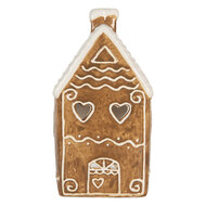 Clayre & Eef | Theelichthouder Kerst Huisje Bruin Wit 11x9x21 cm | 6CE2324