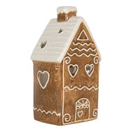 Clayre & Eef | Theelichthouder Kerst Huisje Bruin Wit 11x9x21 cm | 6CE2324