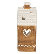 Clayre & Eef | Theelichthouder Kerst Huisje Bruin Wit 11x9x21 cm | 6CE2324